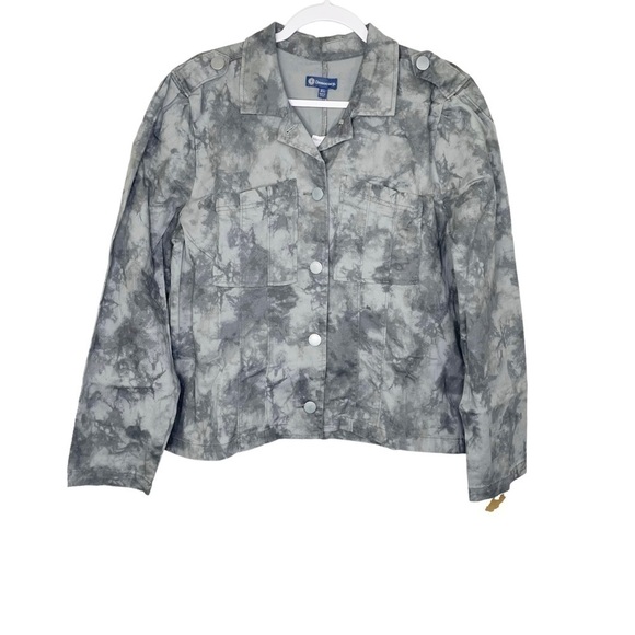 Democracy Seamed Denim Military Jacket Stormy Sea Tie Dye Gray NWT - Picture 2 of 10